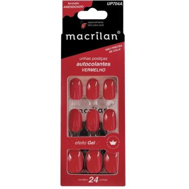 Imagem de Macrilan Unhas Postiças Autocolantes Efeito Gel Vermelho Up704A (24 Unidades)
