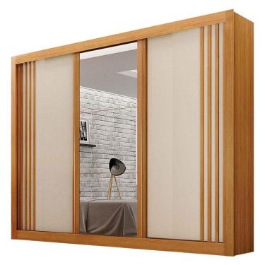 Imagem de Guarda Roupa Casal 3 Portas Com Espelho Milano Cinamomo Off White - Leifer Móveis