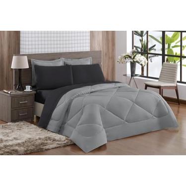 Imagem de Kit Edredom king duplo face Cinza Preto + lençol com 6 peças - DUCASA 