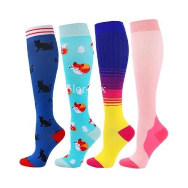 Imagem de Meias De Compressão Unissex 4 Pares Para Esportes, Corrida, Caminhada,