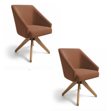 Imagem de Kit 2 Poltronas Giratórias Alana Bouclê Base De Madeira - Pallazio Cor Terracota