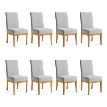 Imagem de Kit 8 Cadeiras De Jantar Brisa Veludo Base De Madeira - Pallazio Cor Cinza