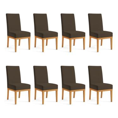 Imagem de Kit 8 Cadeiras De Jantar Brisa Veludo Base De Madeira - Pallazio Cor Marrom