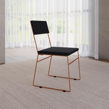 Imagem de Cadeira de Jantar Málaga Estofada Base Cobre Veludo para Sala de Jantar Cozinha Mesa - Cobre/preto