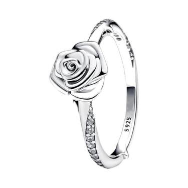 Imagem de Anel Feminino De Prata Esterlina 925 Com Coração E Flor Tamanhos 6-9 V