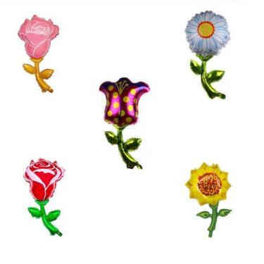 Imagem de Conjunto de balões de flores, 5 mylar, 45 cm, rosa, girassol, decoraçã