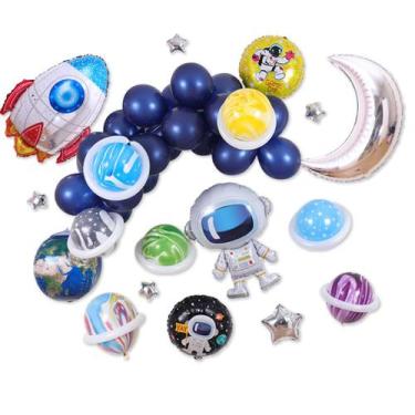 Imagem de Kit de balão Moon Ship 49 peças de papel alumínio de látex para festa 