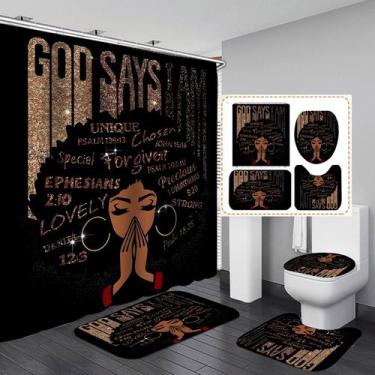 Imagem de Conjunto de cortinas de chuveiro Black Gold Scripture 4 peças de polié