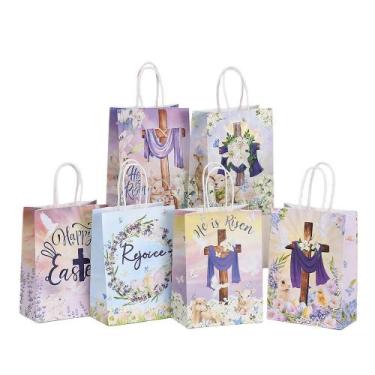 Imagem de Pacote de 12 sacos de papel Kraft de Páscoa com estampas coloridas 21x