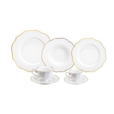 Imagem de Ap de Jantar 42 pçs Porcelana Maldivas Branco c/ Fio de Ouro - Wolff