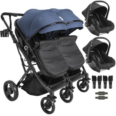 Imagem de Carrinho Kiddo para Gemeos 2 Bebe Conforto Colinho Vox II Marinho