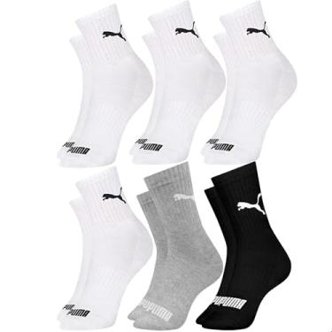 Imagem de PUMA 6 ParesMeia Cano Médio Alto com Sola Atoalhada e Faixa Tensora Esportiva Academia Unissex Adulto, 1 Preto - 1 Cinza - 4 Branco, 39-43