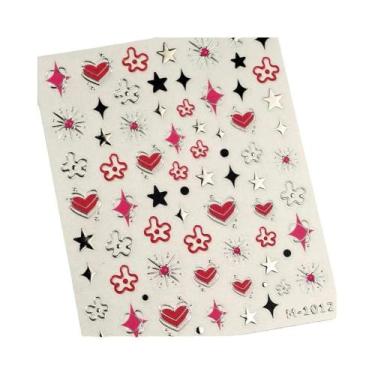 Imagem de Adesivo De Unha 5D Colorido Boêmio Com Coração, Lua, Pérola E Strass, 