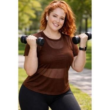 Imagem de Camiseta Tule Feminina Plus Size Academia Treino Respirável-Feminino