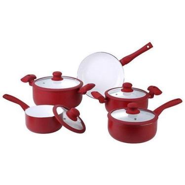 Imagem de Jogo de Panelas Hauskraft Revestimento Cerâmico - de Alumínio Vermelho