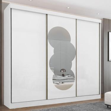 Imagem de Guarda Roupa Casal com Espelho Redondo 3 Portas de Correr Ambar Maxel Móveis - Branco