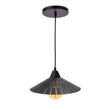 Imagem de Luminária Teto Lustre Pendente Balcão Cozinha Sala Mdf Cabo Cor:preto