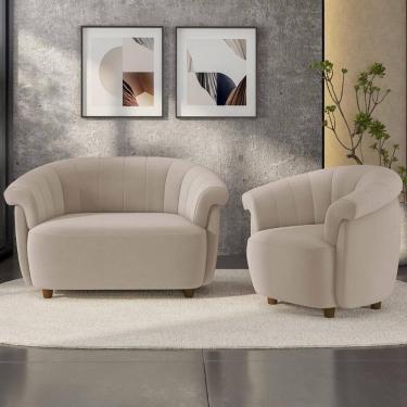 Imagem de Sofá 2 Lugares 150cm E Poltrona Lykan Veludo Bege Z32 - Mpozenato