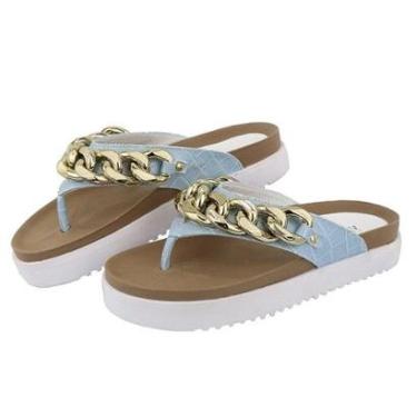 Imagem de Sandalia Rasteira Papete Feminina Solado Tratorado Detalhe Corrente Elos Frontal Anatomica-Feminino