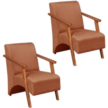 Imagem de Kit 2 Poltronas Venus 1 Lugar Braço Madeira Maciça Tecido Suede Terracota Unidecor