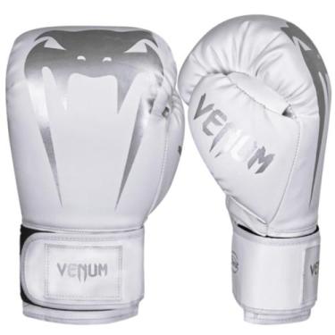Imagem de Luva de boxe muay thai venum giant full logo pro white silver, 12oz