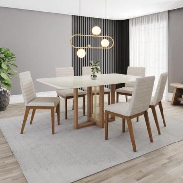 Imagem de Conjunto Mesa Natalí 160cm com Vidro 06 Cadeiras Elena - Henn