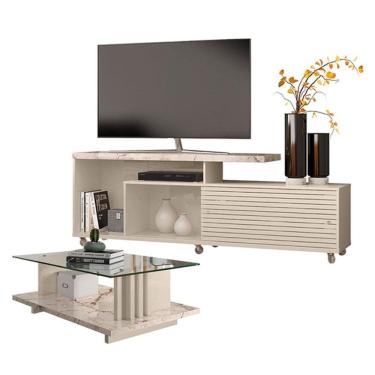 Imagem de Rack Bancada com Mesa de Centro Frizz Calacata Off White – Madetec