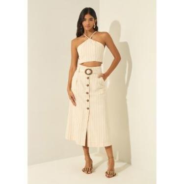 Imagem de Saia Midi De Cintura Alta Com Cinto Em Sarja Listrada-Feminino