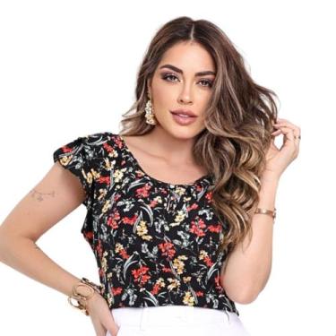 Imagem de Blusinha Feminina Social Crepe Estampa Floridas Lindas Tamanho:PCor:Pr