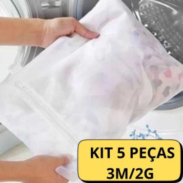 Imagem de Kit com 5 sacos para lavagem de roupas Preserva tecidos delicados e pr