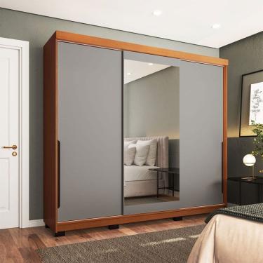 Imagem de Guarda-Roupa Casal Madrid 3 Portas 4 Gavetas com Espelho Cinza/Freijó - Politorno