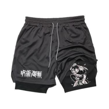 Imagem de Shorts De Corrida Masculinos 2 Em 1 Em Malha Com Estampa De Anime, Cal