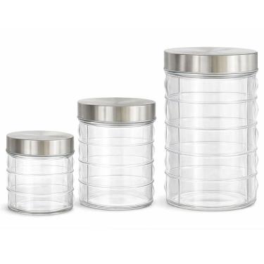 Imagem de Conjunto 3 Potes Vidro Mantimentos Tampa Inox 800 1200 1600ml