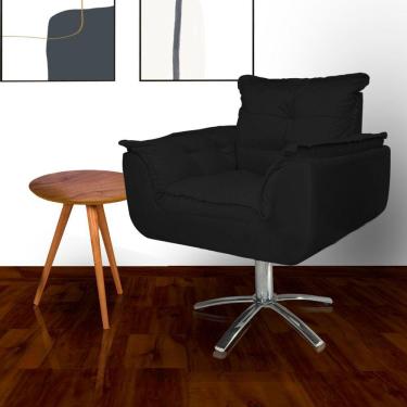 Imagem de Poltrona Estofada Com Base Giratória de Metal Opala Suede Preto - LM DECOR