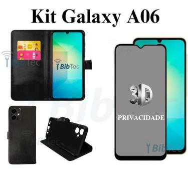 Imagem de Kit Capa Carteira Flip para Samsung Galaxy A06 A065 Preta + Película 3