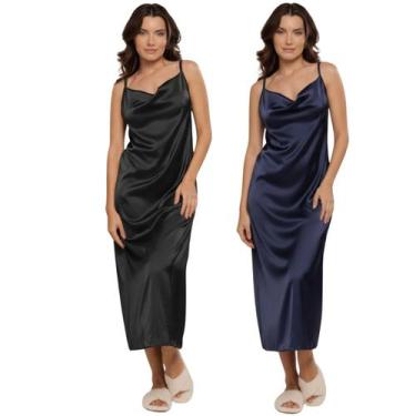 Imagem de KIT 2 Vestido Confortavel Feminino Bella Fiore Camisola Longa De Seda 