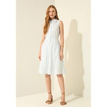 Imagem de Vestido Midi Com Gola E Botões Em Tecido Listrado-Feminino