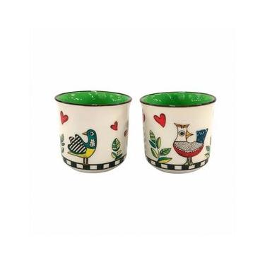 Imagem de Jogo com 2 Copos para Espresso em Porcelana Egan Italy Cocorico Verde 90ml: Serenidade e Charme no seu Ritual