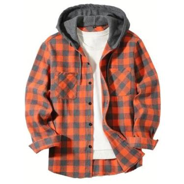 Imagem de Camisa Masculina Slim Fit Com Capuz E Estampa Xadrez, Jaqueta Casual D