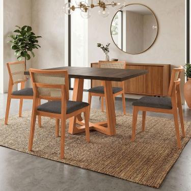 Imagem de Mesa Jantar Isabela 1,2m Freijó Pés Cerejeira 4 Cadeiras Manuela Design Moderna - Preto...