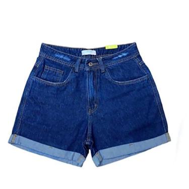 Imagem de Shorts Jeans Mom Barra Dobrada Feminino - Chance Jeans, Jeans escuro, 