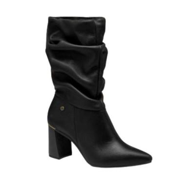 Imagem de Bota Feminina Em Couro Slouchy Salto Tanara - Preto, 35