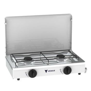 Imagem de Fogao a Gas Portatil 2 Bocas Venax Flamalar com Tampa Branco