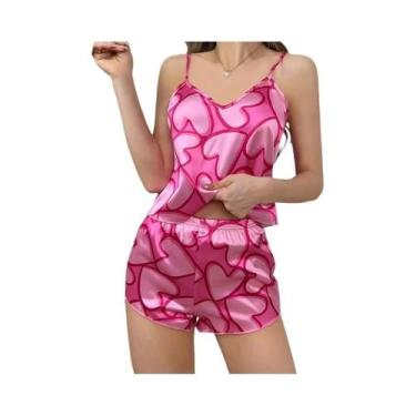 Imagem de Conjunto De Pijama Sexy Feminino Com Decote Em V Em Cetim, Estampa De 