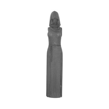 Imagem de Vestido Feminino Sem Mangas Com Capuz, Longo, Com Fenda, Cor Pura, Ver