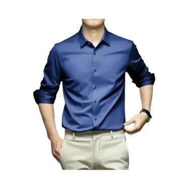 Imagem de Camisa Social Masculina 5XL Grande Branca Pura De Seda Gelada Sem Ferr