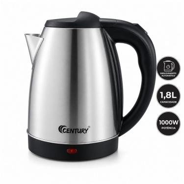 Imagem de Chaleira Elétrica Century Inox 1000W 1,8L Aço Inox com Desligamento Automático Base Removível 110V