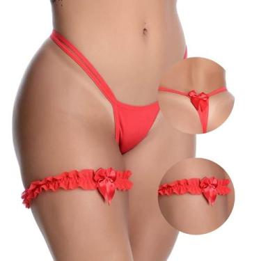 Imagem de Calcinha Fio Dental Strappy Feminina com Perneira e Tiras Sensual Conf
