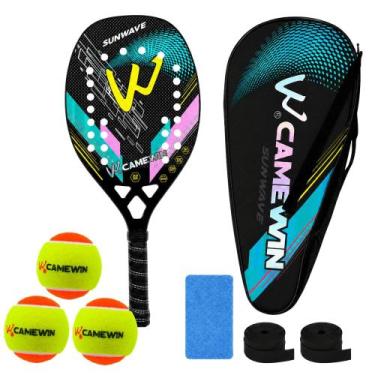 Imagem de Kit Raquete Beach Tennis Camewin Carbono 3K + 3 Bolinhas, Sunwave gree