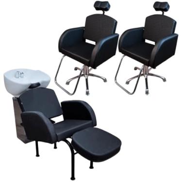 Imagem de Kit 2 Poltronas Cadeira Fixa e Lavatório Salão Beleza Madri